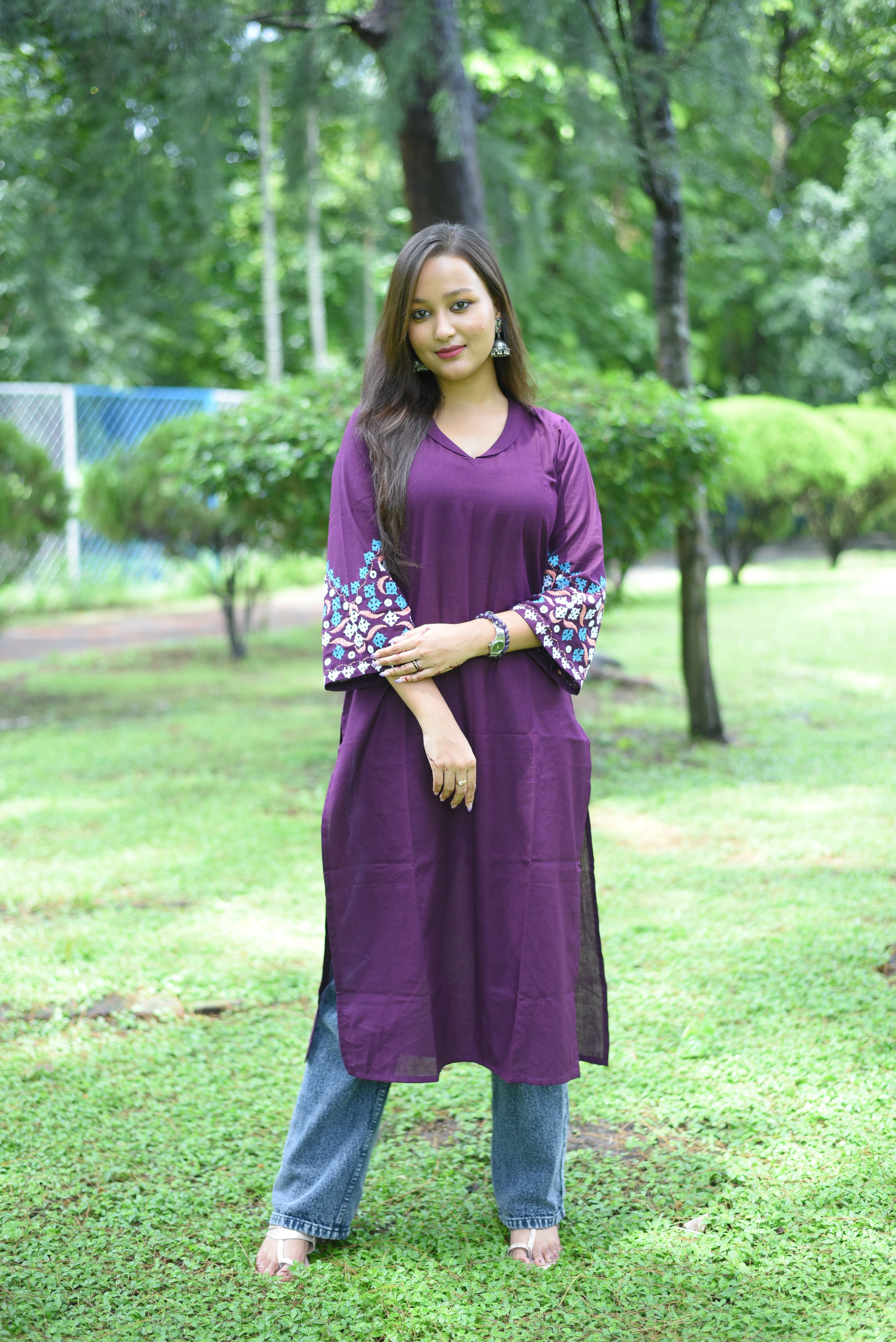 Plum color Kutch Hand Embroidery Kurta